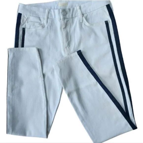 Mother The Looker White Cropped Ankle Glass Slipper Racer Jeans Women’s sz 30 - Picture 4 of 7